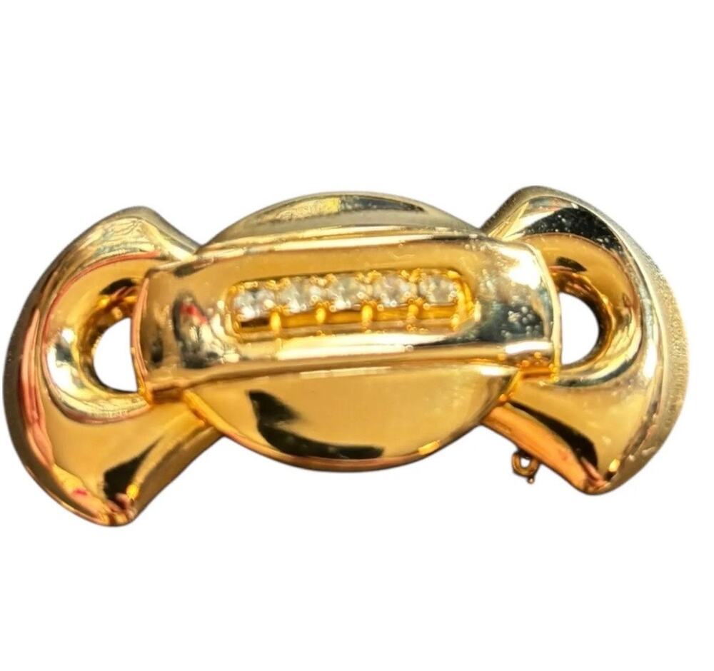 Vintage Gold Tone Rhinestone Bar Brooch Modernist Geometric Statement Pin